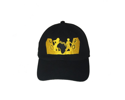 black dad hat gold embroidery