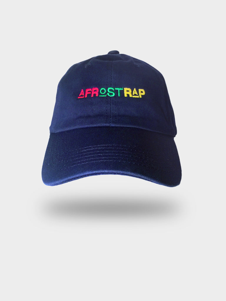 Navy Blue Dad Hat. Red, green, and yellow bold font embroidery - Afrostrap